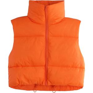 imageAmerican Trends Womens Winter Crop Vest Sleeveless Puffer Vests for Women Jacket Outwear CoatOrange