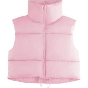 imageAmerican Trends Womens Winter Crop Vest Sleeveless Puffer Vests for Women Jacket Outwear CoatPink
