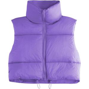 imageAmerican Trends Womens Winter Crop Vest Sleeveless Puffer Vests for Women Jacket Outwear CoatPurple