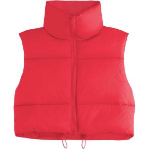 imageAmerican Trends Womens Winter Crop Vest Sleeveless Puffer Vests for Women Jacket Outwear CoatRed