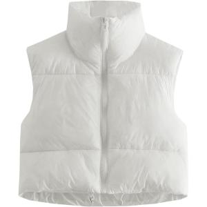 imageAmerican Trends Womens Winter Crop Vest Sleeveless Puffer Vests for Women Jacket Outwear CoatWhite