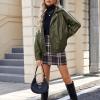 imageAmerican Trends Leather Jacket Women Bomber Pleather Jacket Oversized Leather Blazer Biker Motorcycle JacketArmy Green