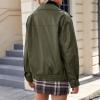 imageAmerican Trends Leather Jacket Women Bomber Pleather Jacket Oversized Leather Blazer Biker Motorcycle JacketArmy Green