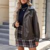 imageAmerican Trends Leather Jacket Women Bomber Pleather Jacket Oversized Leather Blazer Biker Motorcycle JacketBrown