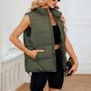 imageAmerican Trends Womens Puffer Vest Sleeveless Puffy Vests for Women Collar Jacket Zipper Coat with PocketsArmy Green