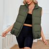 imageAmerican Trends Womens Puffer Vest Sleeveless Puffy Vests for Women Collar Jacket Zipper Coat with PocketsArmy Green