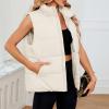 imageAmerican Trends Womens Puffer Vest Sleeveless Puffy Vests for Women Collar Jacket Zipper Coat with PocketsBeige