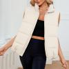 imageAmerican Trends Womens Puffer Vest Sleeveless Puffy Vests for Women Collar Jacket Zipper Coat with PocketsBeige