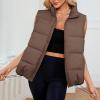 imageAmerican Trends Womens Puffer Vest Sleeveless Puffy Vests for Women Collar Jacket Zipper Coat with PocketsBrown