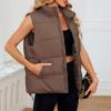 imageAmerican Trends Womens Puffer Vest Sleeveless Puffy Vests for Women Collar Jacket Zipper Coat with PocketsBrown