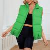 imageAmerican Trends Womens Puffer Vest Sleeveless Puffy Vests for Women Collar Jacket Zipper Coat with PocketsGreen