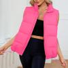 imageAmerican Trends Womens Puffer Vest Sleeveless Puffy Vests for Women Collar Jacket Zipper Coat with PocketsHot Pink