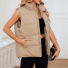 imageAmerican Trends Womens Puffer Vest Sleeveless Puffy Vests for Women Collar Jacket Zipper Coat with PocketsKhaki