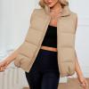 imageAmerican Trends Womens Puffer Vest Sleeveless Puffy Vests for Women Collar Jacket Zipper Coat with PocketsKhaki