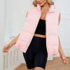 imageAmerican Trends Womens Puffer Vest Sleeveless Puffy Vests for Women Collar Jacket Zipper Coat with PocketsPink