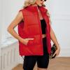 imageAmerican Trends Womens Puffer Vest Sleeveless Puffy Vests for Women Collar Jacket Zipper Coat with PocketsRed