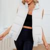 imageAmerican Trends Womens Puffer Vest Sleeveless Puffy Vests for Women Collar Jacket Zipper Coat with PocketsWhite