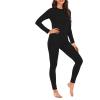 imageAmerican Trends Womens Thermal Underwear Set Long Johns Base Layer Fleece Lined Top and Bottom Thermals Sets LoungewearBlack