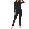 imageAmerican Trends Womens Thermal Underwear Set Long Johns Base Layer Fleece Lined Top and Bottom Thermals Sets LoungewearBlack