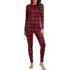 imageAmerican Trends Womens Thermal Underwear Set Long Johns Base Layer Fleece Lined Top and Bottom Thermals Sets LoungewearRed Lattice