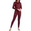 imageAmerican Trends Womens Thermal Underwear Set Long Johns Base Layer Fleece Lined Top and Bottom Thermals Sets LoungewearRed Lattice