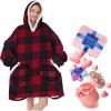 imageAmerican Trends Wearable Blanket Hoodie Oversized Sherpa Warm Hoodie Blanket Thick Sweatshirt Gift for Women Men GirlsRed and Black Plaid