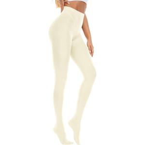 imageAmerican Trends Adult Tights for Women Opaque Run Resistant Plus Size Pantyhose High Waisted 80sCream White