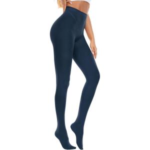 imageAmerican Trends Adult Tights for Women Opaque Run Resistant Plus Size Pantyhose High Waisted 80sDark Navy