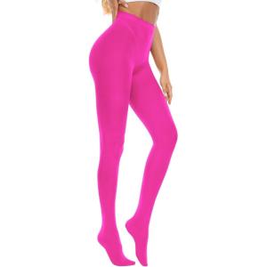 imageAmerican Trends Adult Tights for Women Opaque Run Resistant Plus Size Pantyhose High Waisted 80sHot Pink