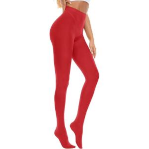 imageAmerican Trends Adult Tights for Women Opaque Run Resistant Plus Size Pantyhose High Waisted 80sRed