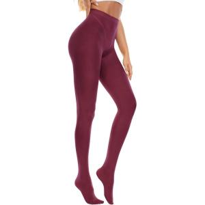 imageAmerican Trends Adult Tights for Women Opaque Run Resistant Plus Size Pantyhose High Waisted 80sWine Red