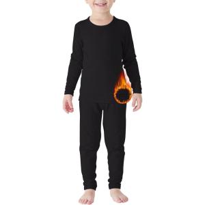 imageAmerican Trends Kids Thermal Underwear Set Ultra Soft Kids Long Johns Sets Toddler Base Layer for Boys GirlsA Black