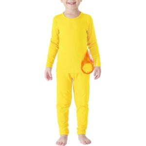 imageAmerican Trends Kids Thermal Underwear Set Ultra Soft Kids Long Johns Sets Toddler Base Layer for Boys GirlsBright Yellow