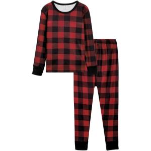 imageAmerican Trends Kids Thermal Underwear Set Ultra Soft Kids Long Johns Sets Toddler Base Layer for Boys GirlsRed Lattice