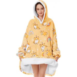 imageAmerican Trends Wearable Blanket Hoodie Oversized Sherpa Warm Hoodie Blanket Thick Sweatshirt Gift for Women Men GirlsCorgi