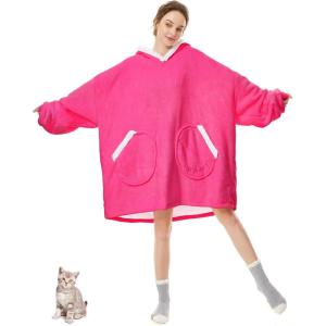 imageAmerican Trends Wearable Blanket Hoodie Oversized Sherpa Warm Hoodie Blanket Thick Sweatshirt Gift for Women Men GirlsHot Pink