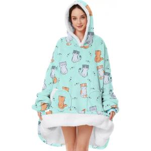 imageAmerican Trends Wearable Blanket Hoodie Oversized Sherpa Warm Hoodie Blanket Thick Sweatshirt Gift for Women Men GirlsKitty