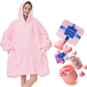 imageAmerican Trends Wearable Blanket Hoodie Oversized Sherpa Warm Hoodie Blanket Thick Sweatshirt Gift for Women Men GirlsPink