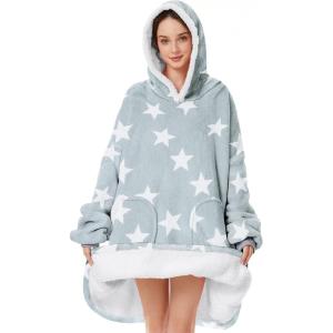 imageAmerican Trends Wearable Blanket Hoodie Oversized Sherpa Warm Hoodie Blanket Thick Sweatshirt Gift for Women Men GirlsPrintedstars