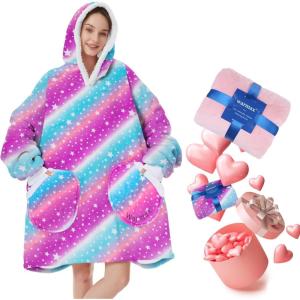 imageAmerican Trends Wearable Blanket Hoodie Oversized Sherpa Warm Hoodie Blanket Thick Sweatshirt Gift for Women Men GirlsStars