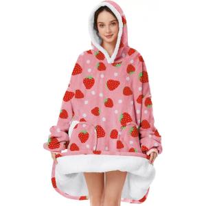 imageAmerican Trends Wearable Blanket Hoodie Oversized Sherpa Warm Hoodie Blanket Thick Sweatshirt Gift for Women Men GirlsSweet Strawberry