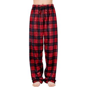 imageAmerican Trends Womens Plush Pajama Pants Soft Fuzzy Pajama Bottoms for Women Cozy Pj Fleece Lounge PantsB Red Black Grid