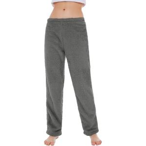 imageAmerican Trends Womens Plush Pajama Pants Soft Fuzzy Pajama Bottoms for Women Cozy Pj Fleece Lounge PantsC Dark Grey