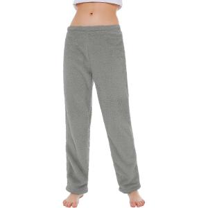 imageAmerican Trends Womens Plush Pajama Pants Soft Fuzzy Pajama Bottoms for Women Cozy Pj Fleece Lounge PantsC Light Grey