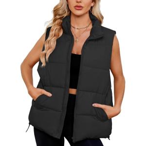 imageAmerican Trends Womens Puffer Vest Sleeveless Puffy Vests for Women Collar Jacket Zipper Coat with PocketsBlack