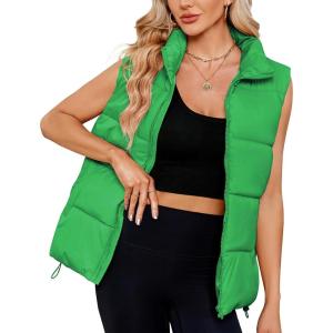 imageAmerican Trends Womens Puffer Vest Sleeveless Puffy Vests for Women Collar Jacket Zipper Coat with PocketsGreen