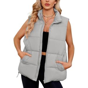 imageAmerican Trends Womens Puffer Vest Sleeveless Puffy Vests for Women Collar Jacket Zipper Coat with PocketsGrey