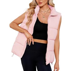 imageAmerican Trends Womens Puffer Vest Sleeveless Puffy Vests for Women Collar Jacket Zipper Coat with PocketsPink