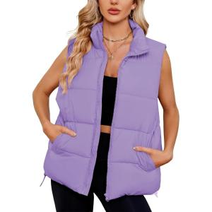 imageAmerican Trends Womens Puffer Vest Sleeveless Puffy Vests for Women Collar Jacket Zipper Coat with PocketsPurple
