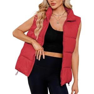 imageAmerican Trends Womens Puffer Vest Sleeveless Puffy Vests for Women Collar Jacket Zipper Coat with PocketsRed